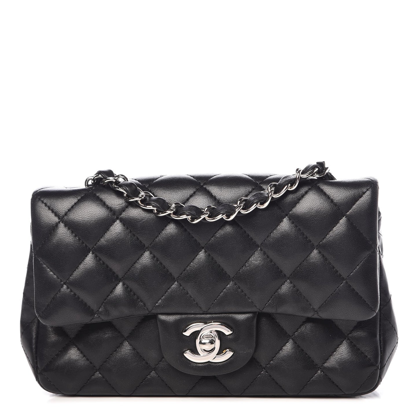 Lambskin Quilted Mini Rectangular Flap Black