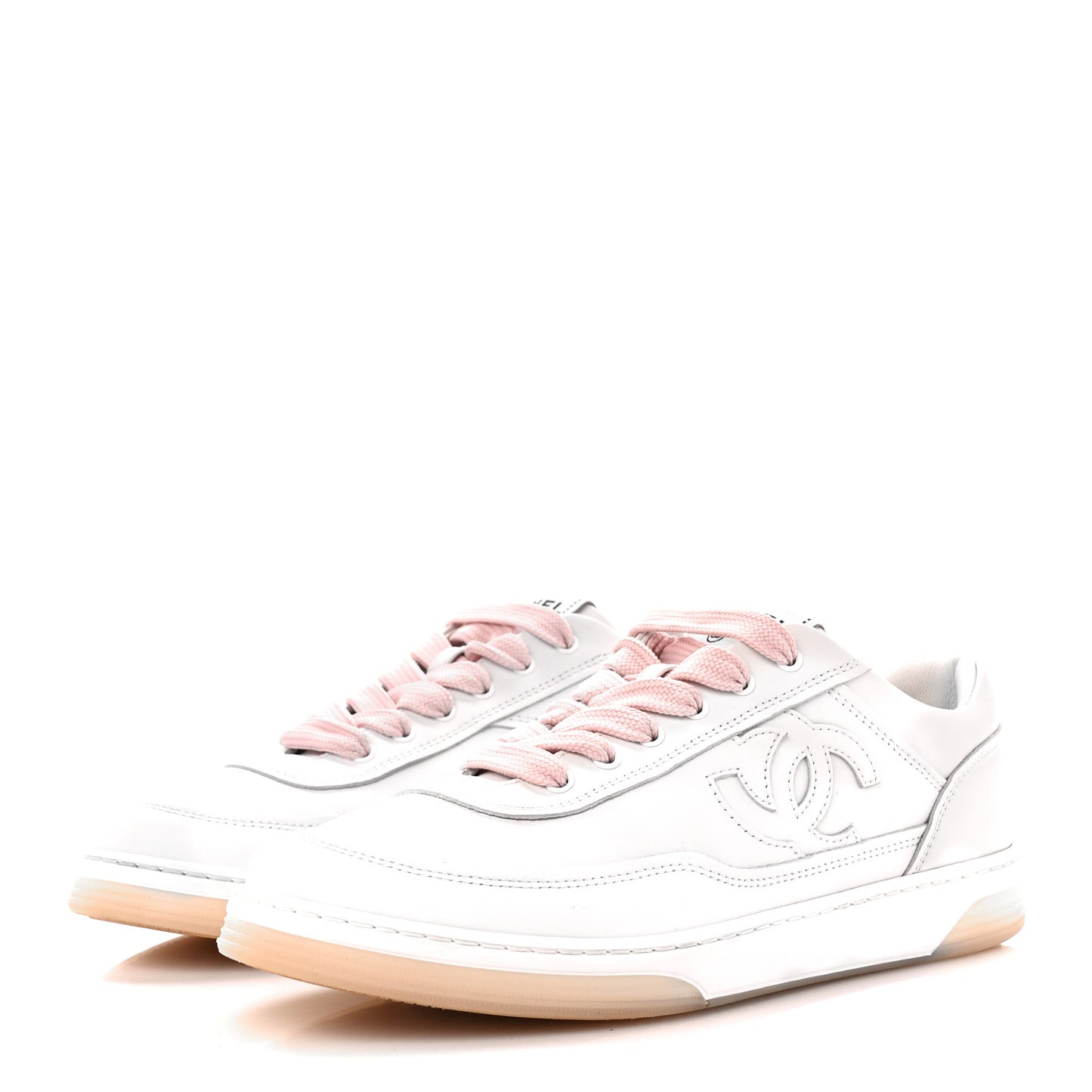 Calfskin Womens CC Sneakers 36.5 White Pink