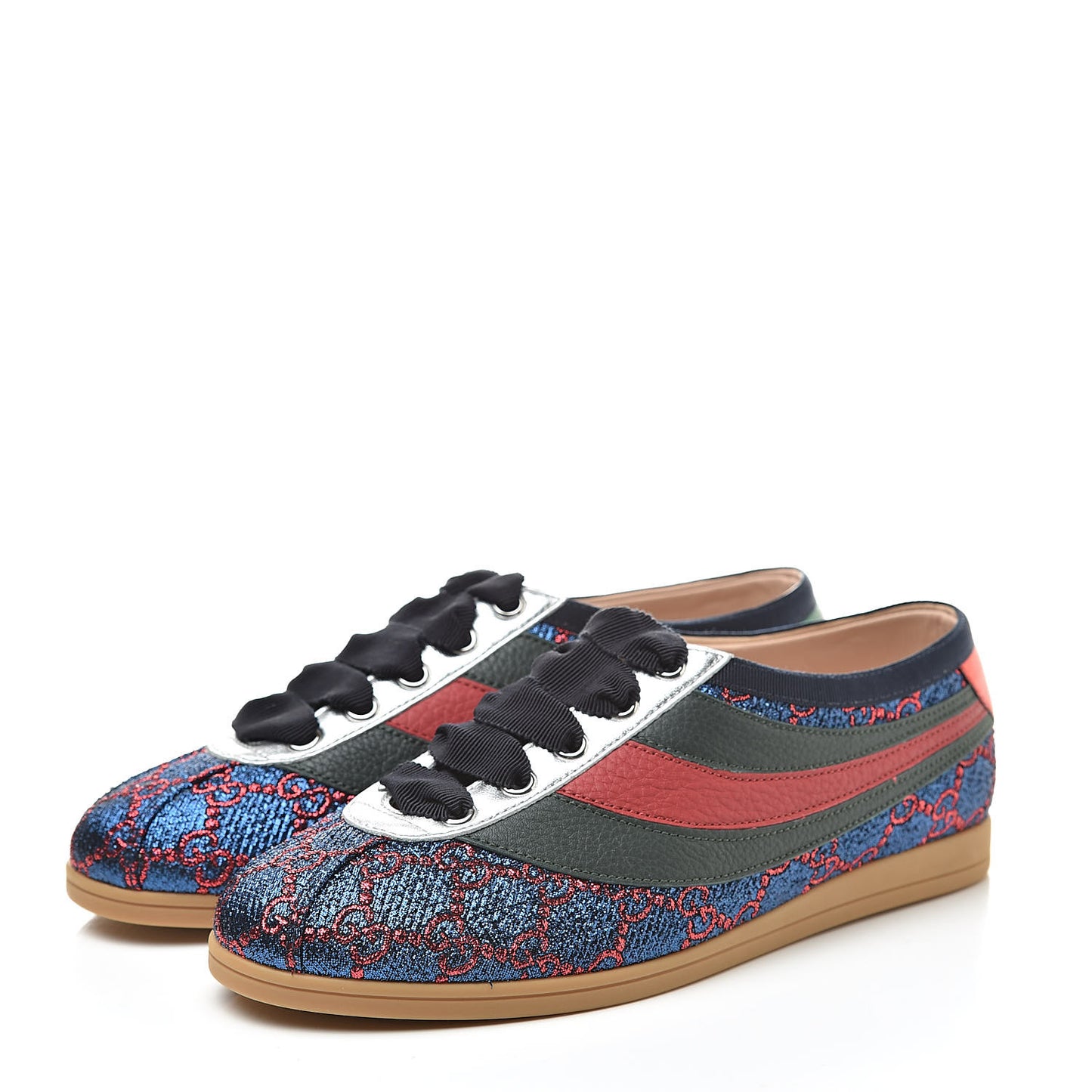 Lurex Calfskin Web GG Monogram Womens Falacer Sneakers 36.5 Iridescent Blue Iridescent Red Silver