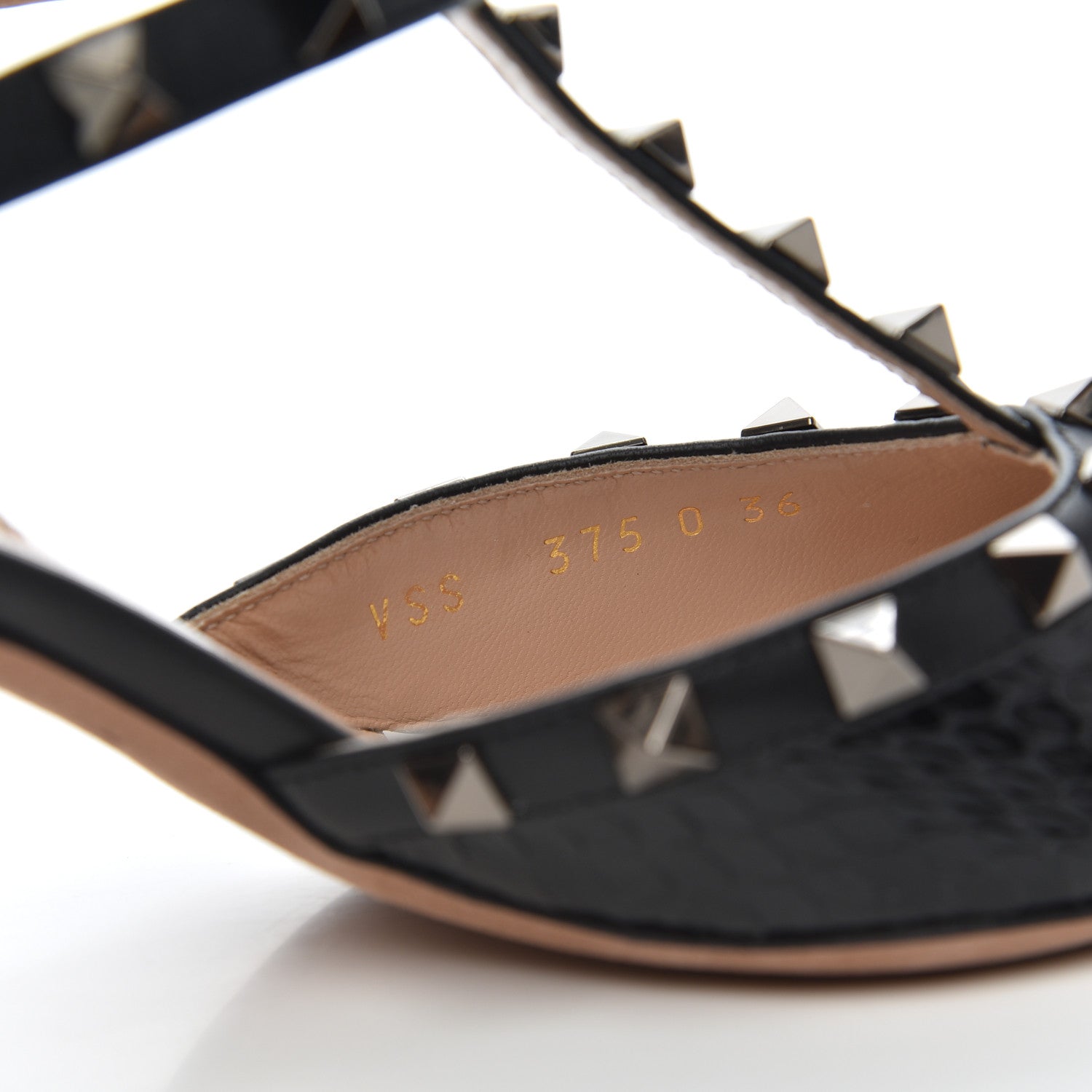 Valentino Garavani Ayers Snakeskin Rockstud Ankle Strap Low Heel Pumps 36 Black 8 of 15