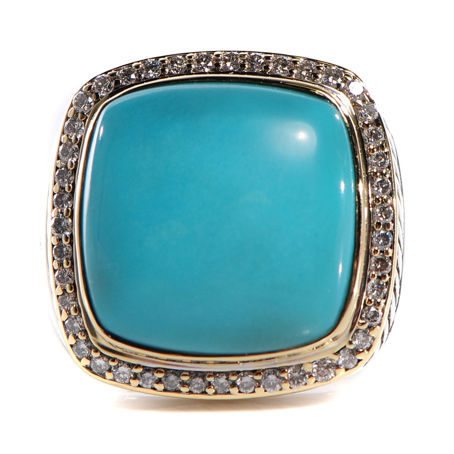 Sterling Silver 18K Yellow Gold Diamond Turquoise 16mm Albion Statement Ring 56 7.5
