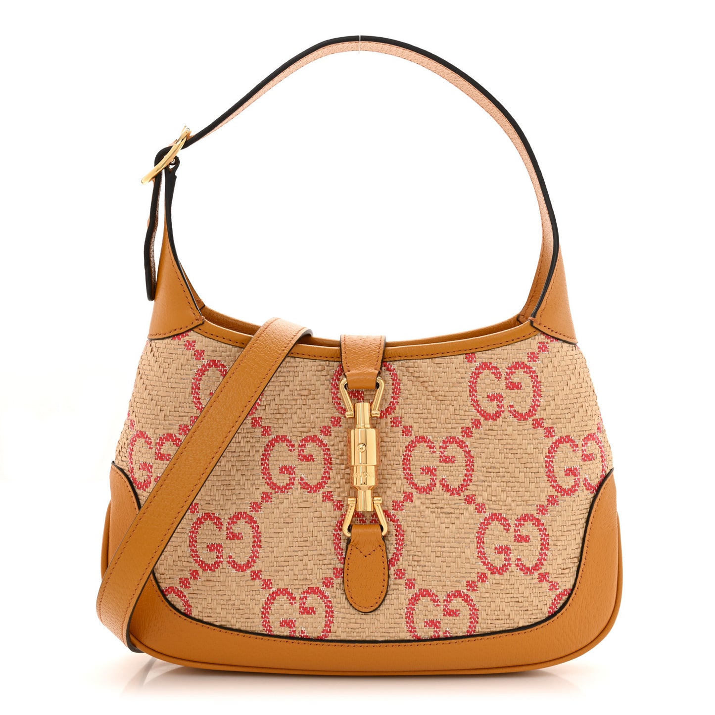 Raffia Textured Dollar Calfskin GG Monogram Small Jackie 1961 Hobo Natural Bright Hibiscus Sun Oil