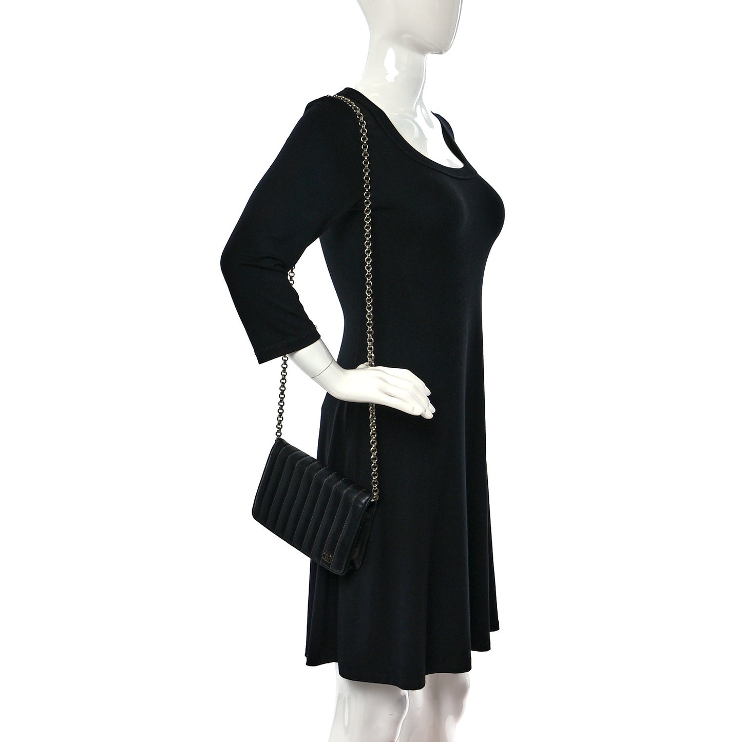 Lambskin Vertical Quilted Wallet On Chain WOC Black
