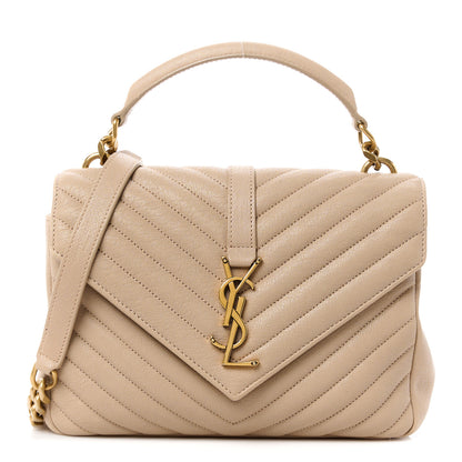 Saint Laurent Sheepskin Matelasse Chevron Monogram Medium College Bag Dark Beige 1 of 17