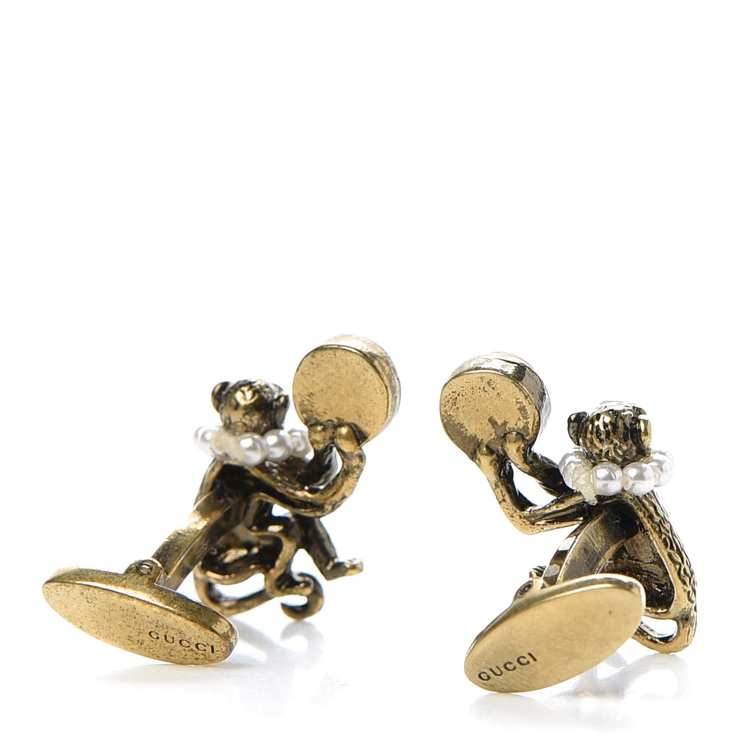 Gucci Metal Pearl Monkey Cufflinks Aged Gold 3 of 5
