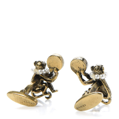 Gucci Metal Pearl Monkey Cufflinks Aged Gold 3 of 5