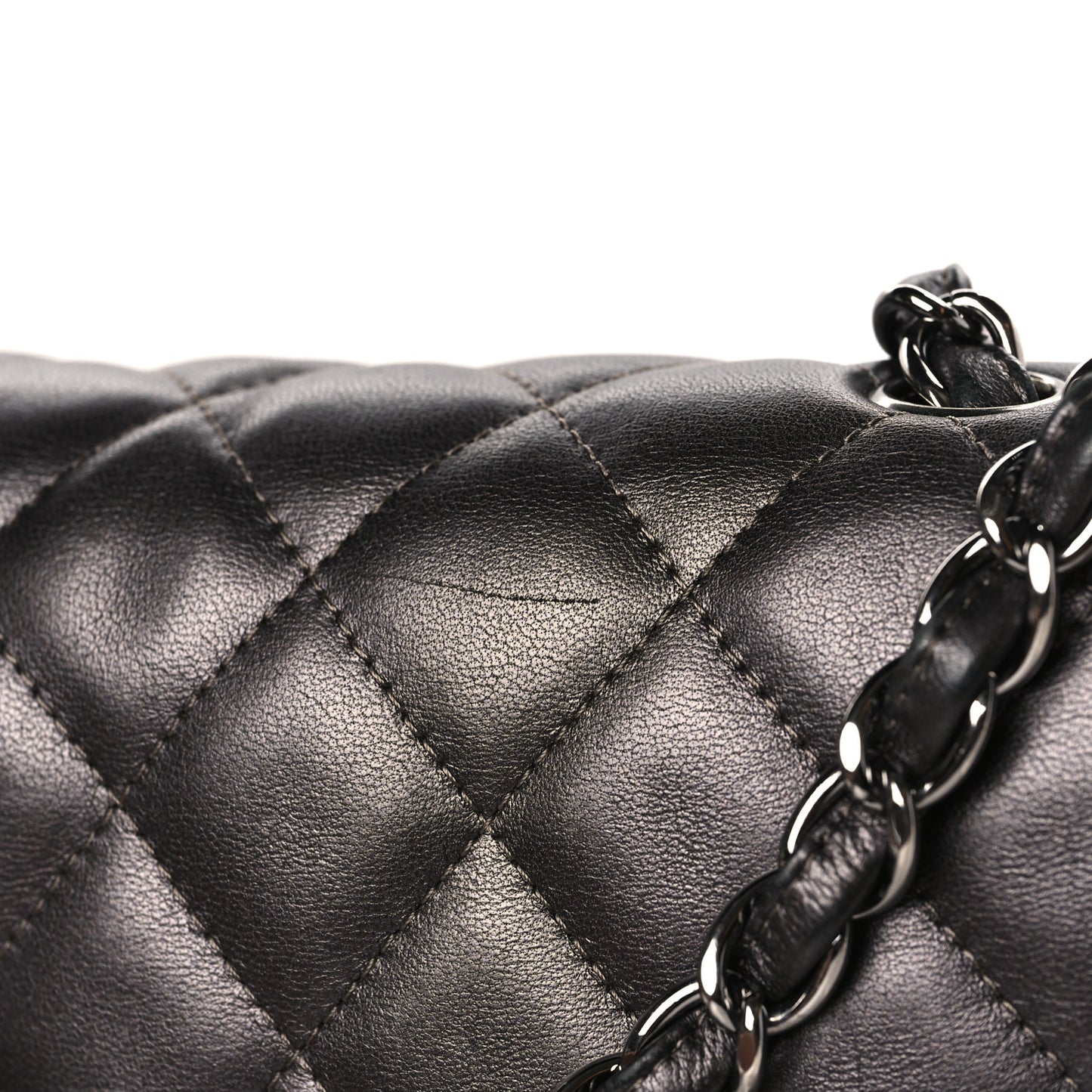 Metallic Lambskin Quilted Jumbo Single Flap Dark Grey