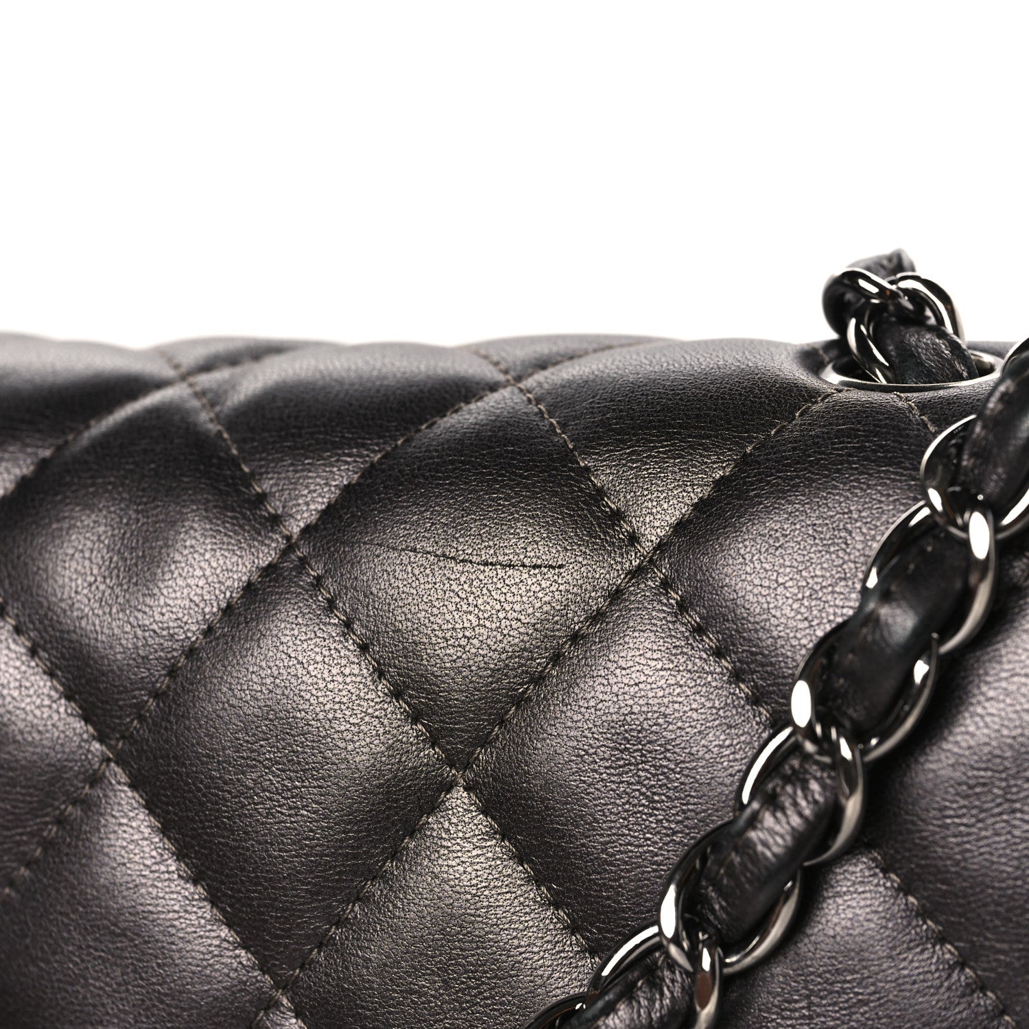 Chanel Metallic Lambskin Quilted Jumbo Single Flap Dark Grey 11 of 11