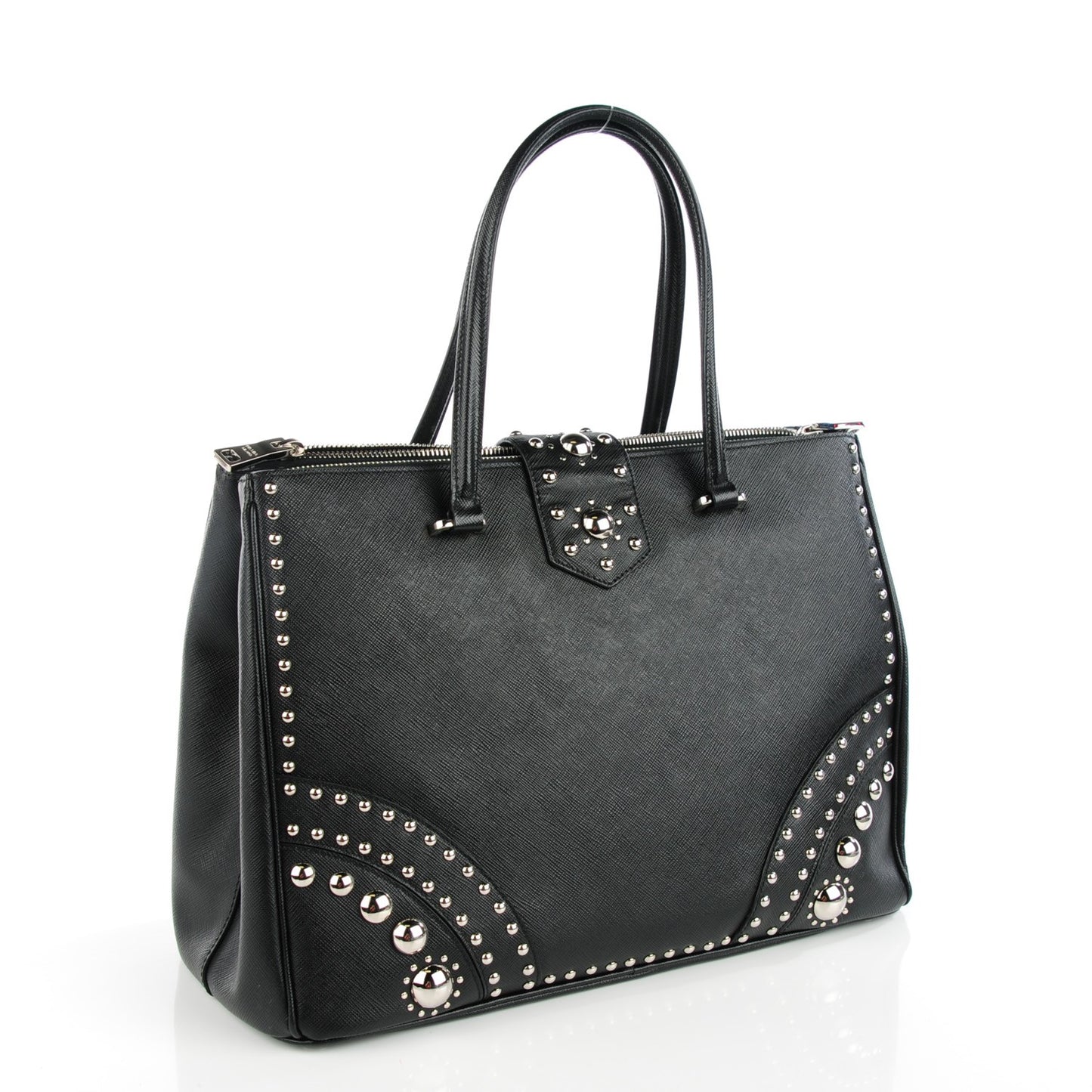 Saffiano Studded Double Zip Tote Nero Black