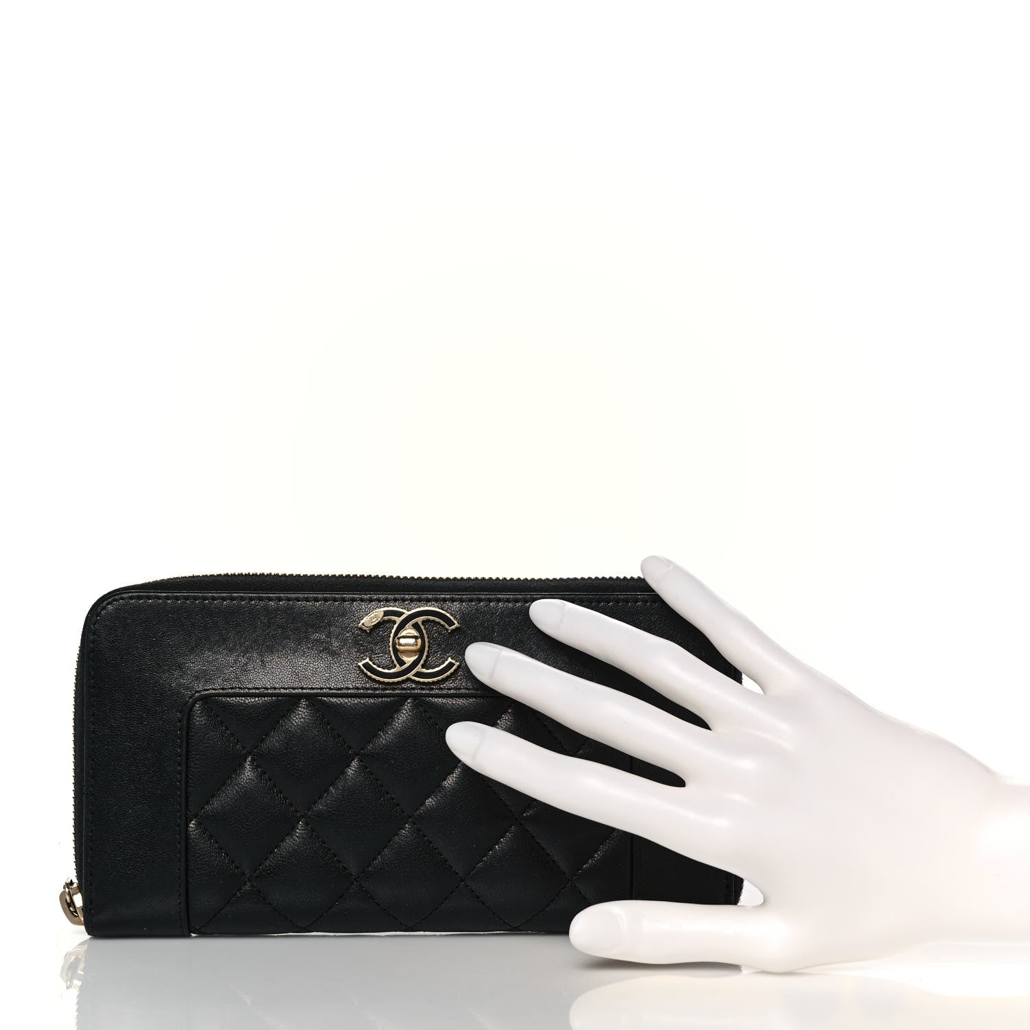 Chanel Sheepskin Quilted Mademoiselle Vintage Zip Around Wallet Black 2 of 11