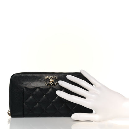 Chanel Sheepskin Quilted Mademoiselle Vintage Zip Around Wallet Black 2 of 11