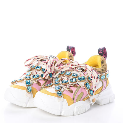 Gucci X SEGA Nylon Calfskin Suede Removable Crystals Flashtrek Sneakers 36.5 Great White Crop Soft Pink 3 of 7