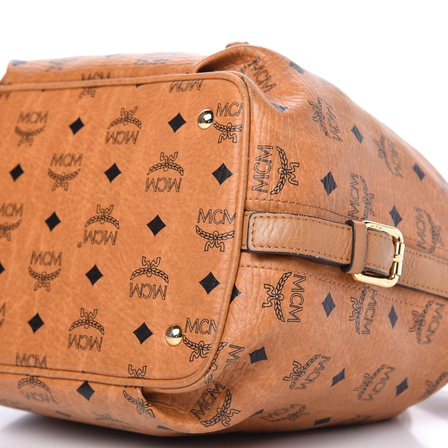 MCM Visetos Essential Drawstring Bucket Bag Cognac 7 of 11