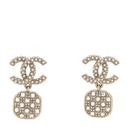 Chanel Pearl Baguette Crystal CC Drop Earrings Gold 1 of 5