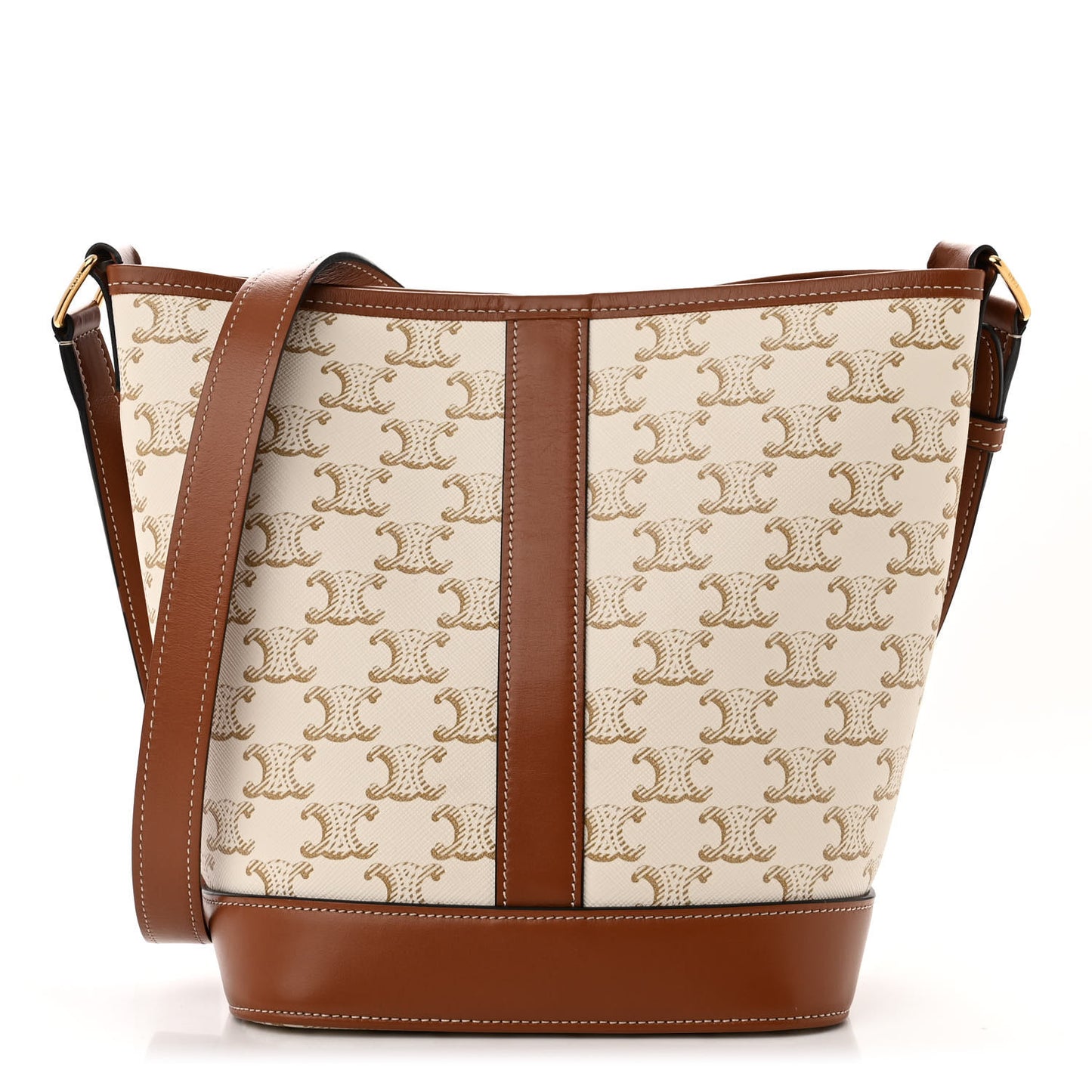 Triomphe Canvas Calfskin Small Bucket Bag White