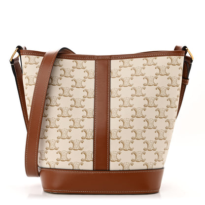 Celine Triomphe Canvas Calfskin Small Bucket Bag White 1 of 11