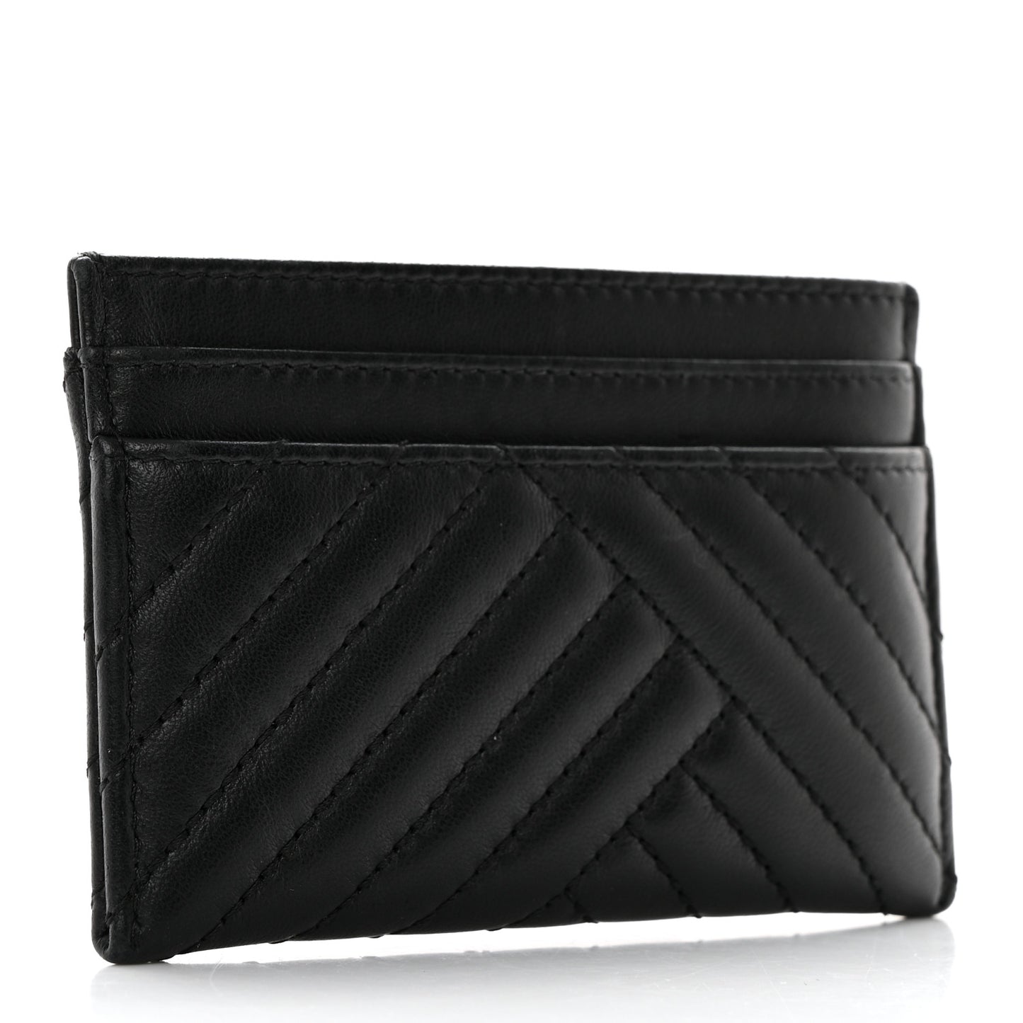 Lambskin Chevron Quilted Card Holder So Black