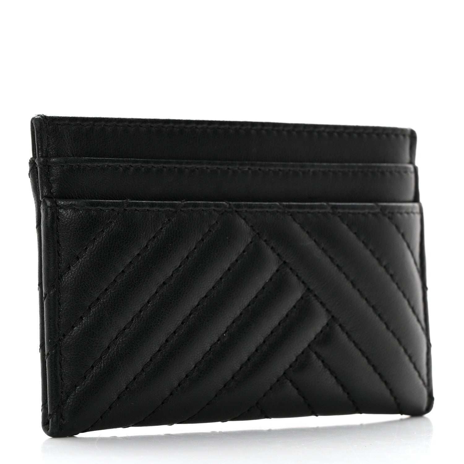 Chanel Lambskin Chevron Quilted Card Holder So Black 3 of 8