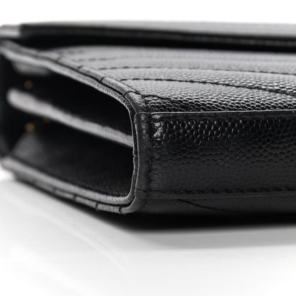 Saint Laurent Grain De Poudre Matelasse Chevron Monogram Chain Wallet Black 5 of 9