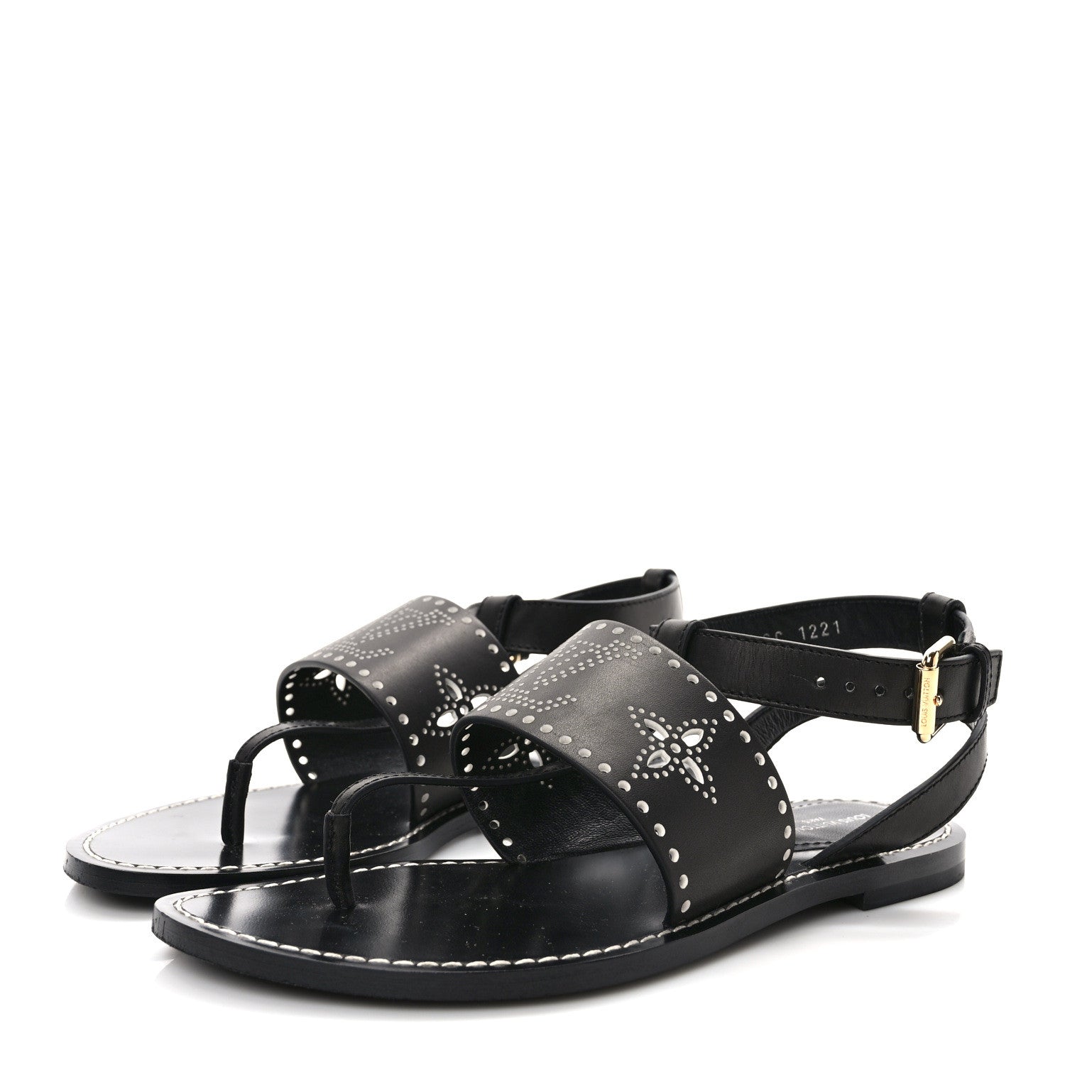 Louis Vuitton Soft Calfskin Perforated Horizon Flat Sandals 36 Black 3 of 8