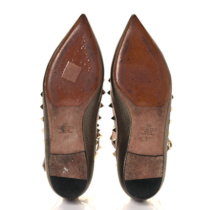 Valentino Garavani Metallic Pebbled Calfskin Rockstud Cage Ballerina Flats 37 Sasso Poudre 14 of 27