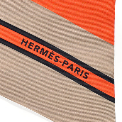 Hermes Silk Cachemire Et Rayure Maxi Twilly Cut Grey Beige Dore Orange 3 of 4