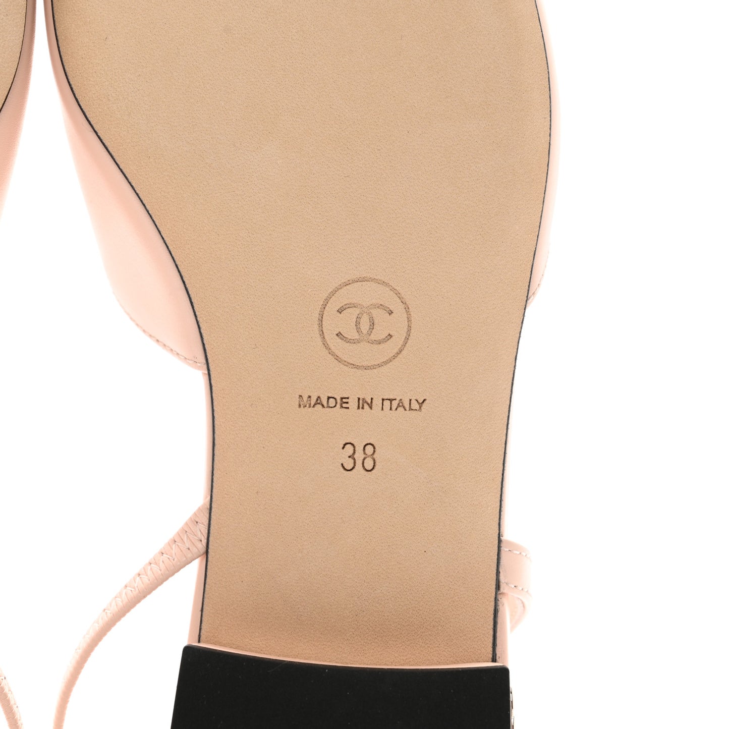 Calfskin Grosgrain Cap Toe CC Slingback Flats 38 Light Pink Black