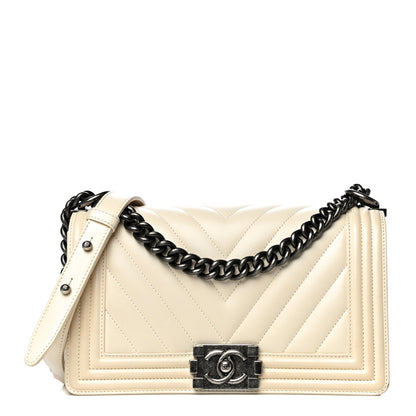 Chanel Calfskin Chevron Quilted Medium Boy Flap Ivory 1 of 18