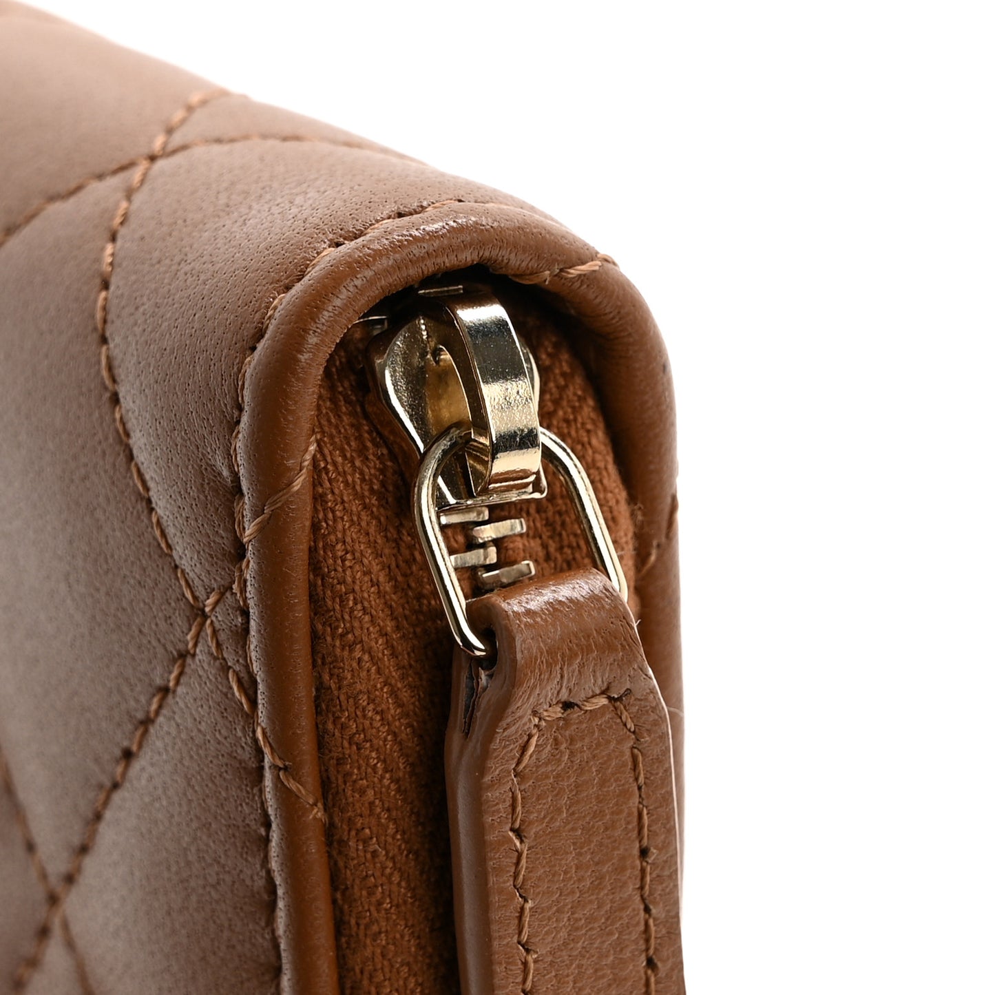 Lambskin Quilted Zip Around Coin Purse Wallet Brown