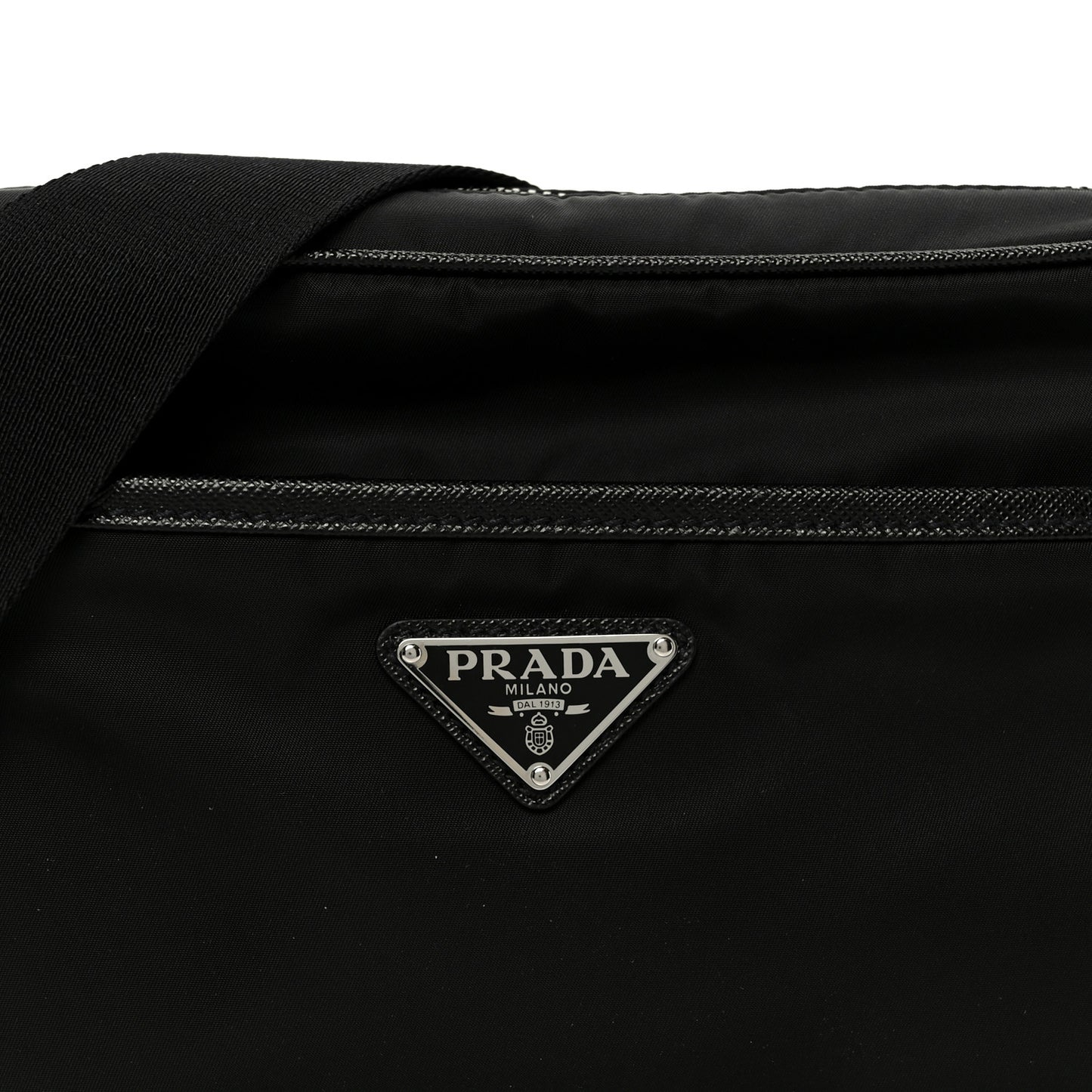Tessuto Saffiano Pocket Double Zip Shoulder Bag Black