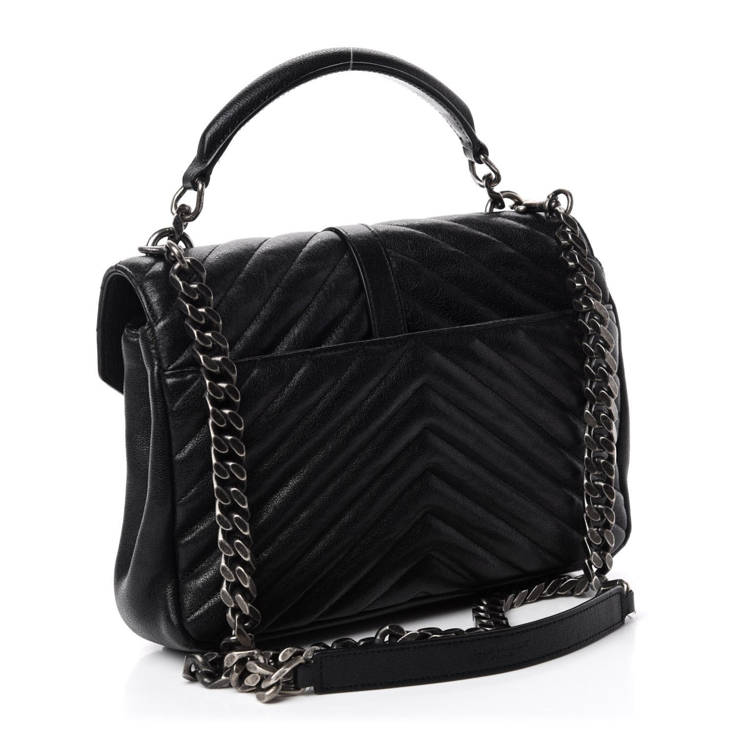 Sheepskin Matelasse Chevron Monogram Medium College Bag Black