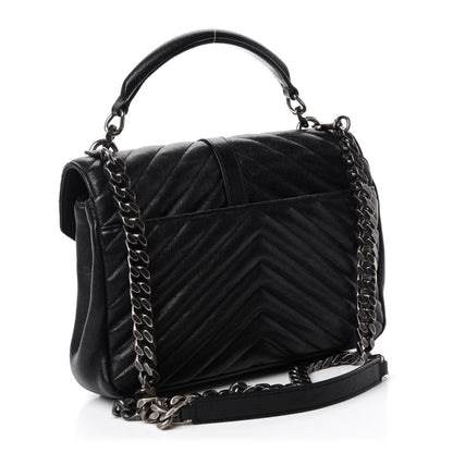 Saint Laurent Sheepskin Matelasse Chevron Monogram Medium College Bag Black 3 of 13