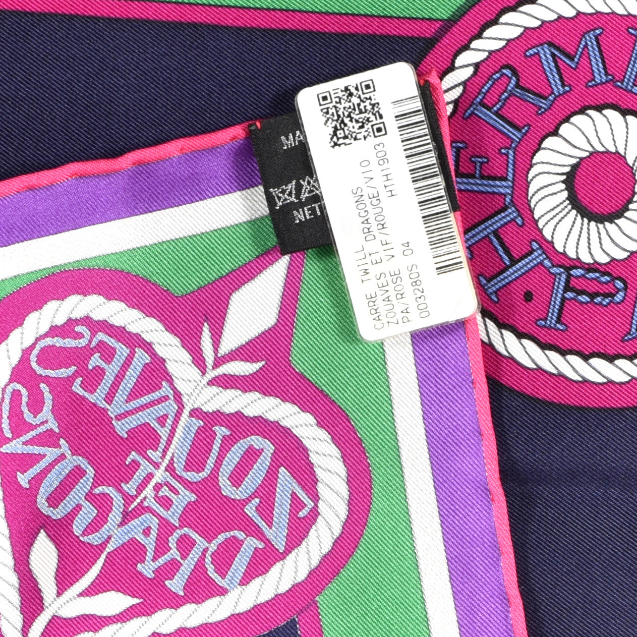 Silk Twill Zouaves Et Dragons Scarf 90 Rose Vif Rouge Violet