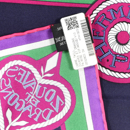 Hermes Silk Twill Zouaves Et Dragons Scarf 90 Rose Vif Rouge Violet 4 of 4