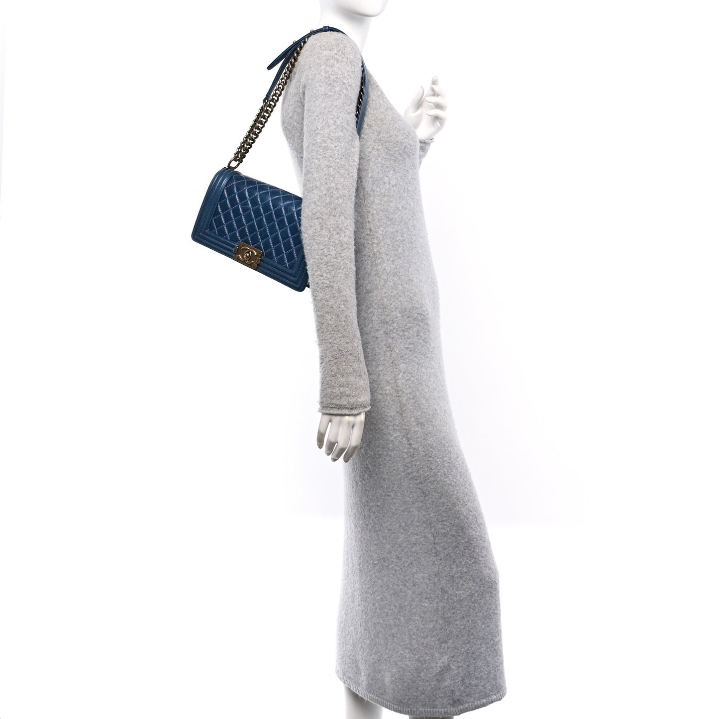 Glazed Calfskin Quilted Medium Boy Flap Blue