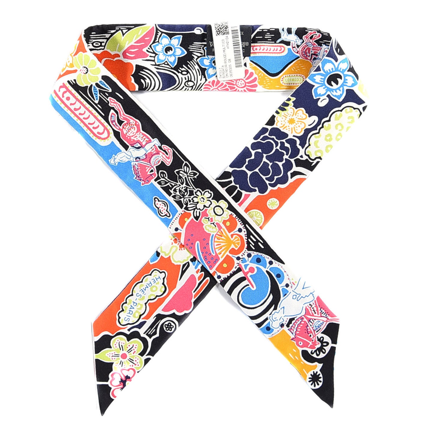 Silk Bingata Twilly Black Red Multicolor