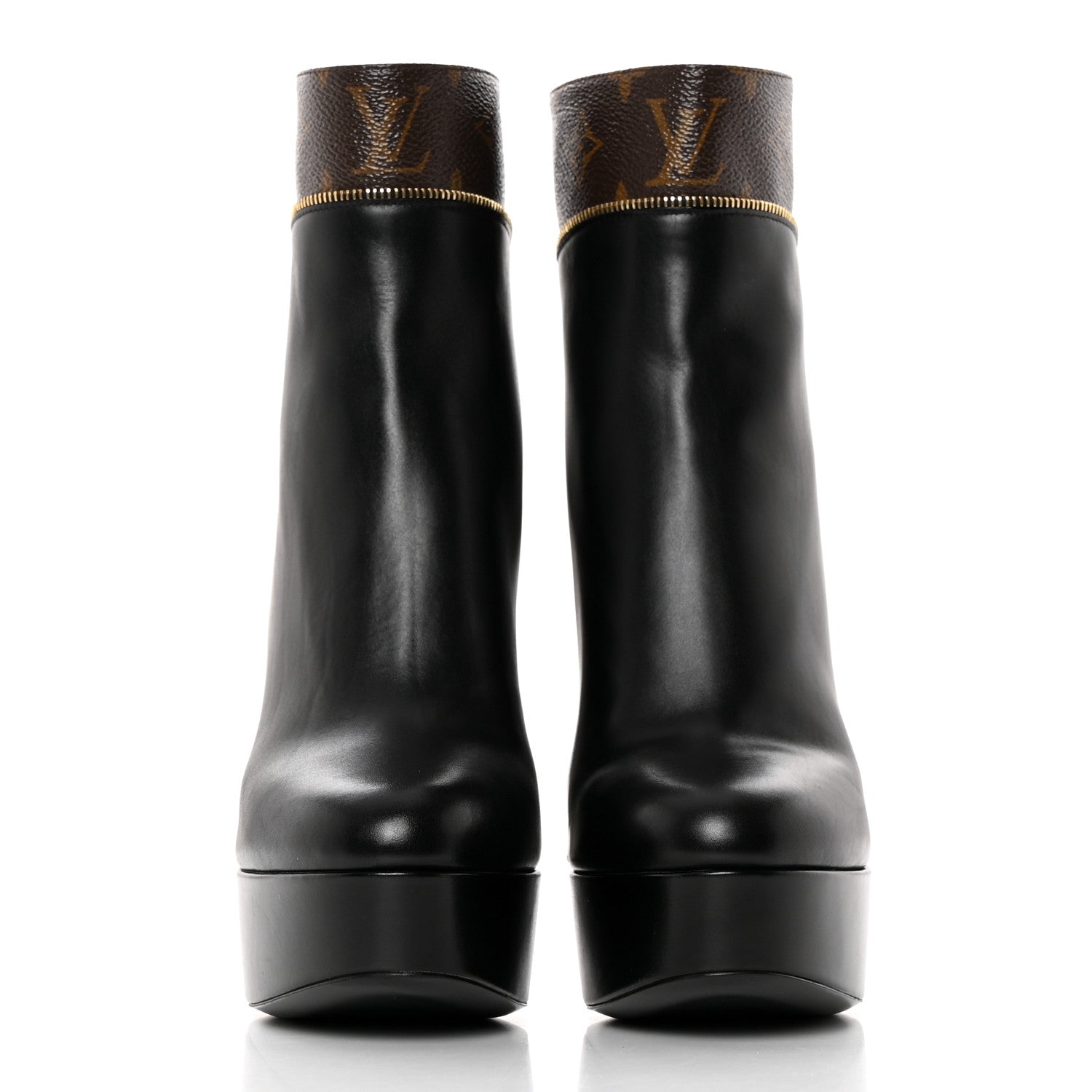 Louis Vuitton Calfskin Monogram Afterglow Platform Ankle Boots 38 Black 2 of 15