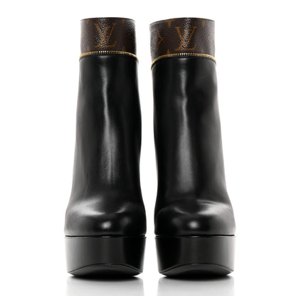 Louis Vuitton Calfskin Monogram Afterglow Platform Ankle Boots 38 Black 2 of 15