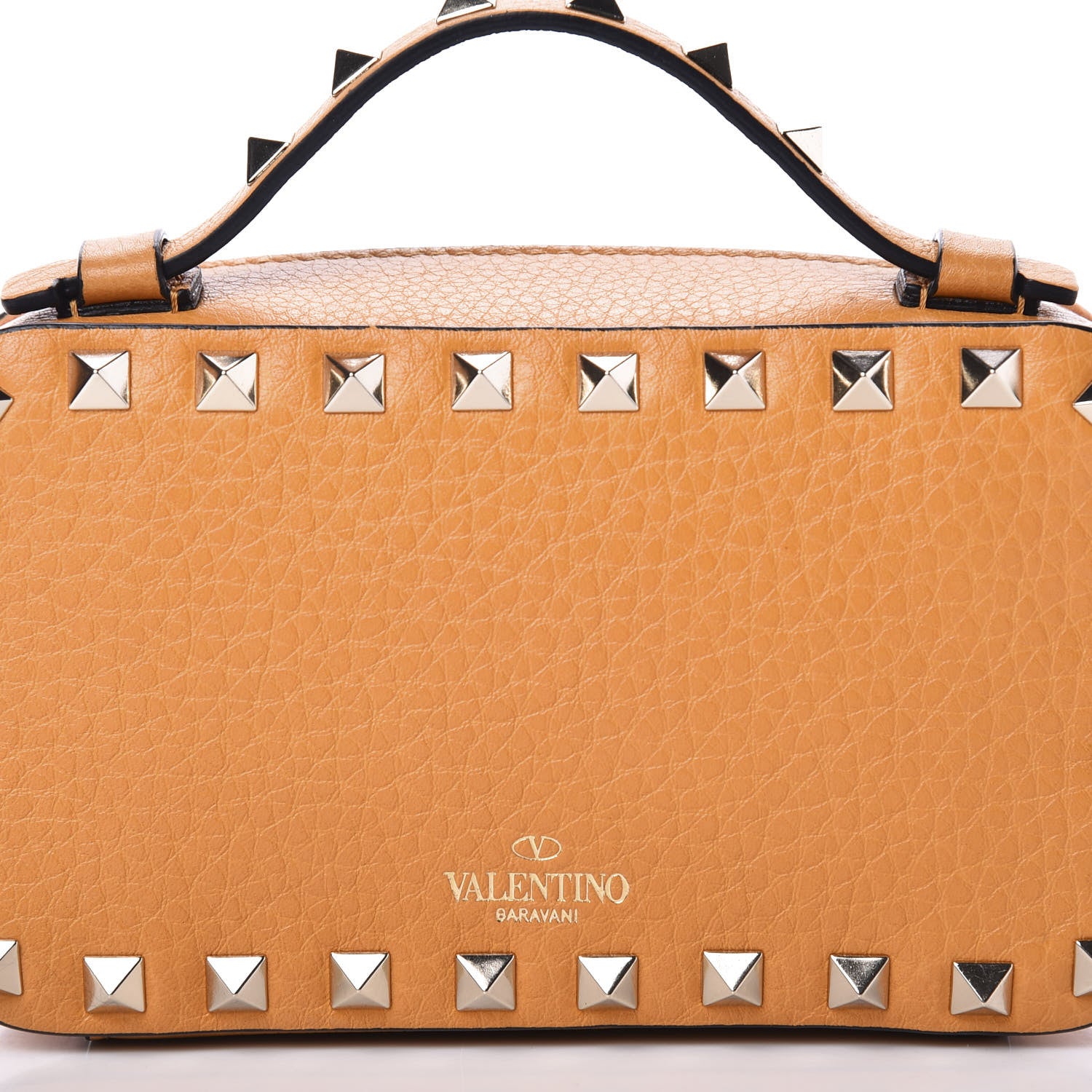 Valentino Garavani Pebbled Calfskin Rockstud Slip Handle Wristlet Zip Clutch Orange 8 of 9
