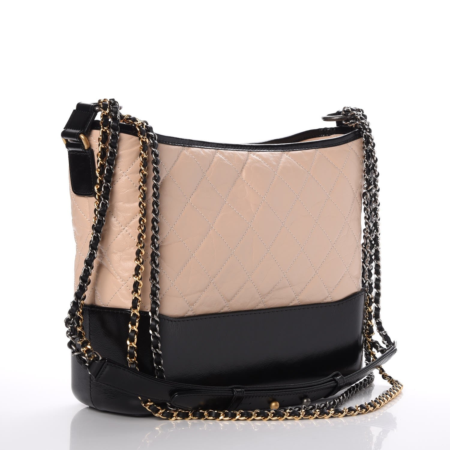 Chanel Aged Calfskin Quilted Medium Gabrielle Hobo Beige Black 3 of 8