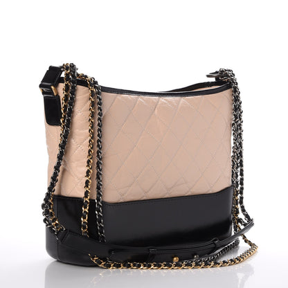 Chanel Aged Calfskin Quilted Medium Gabrielle Hobo Beige Black 3 of 8