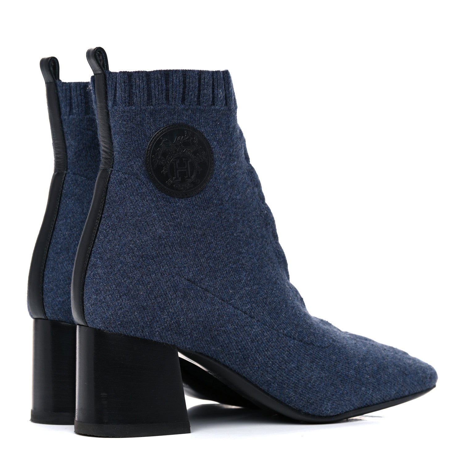 Hermes Knit Calfskin Volver Ankle Boots 36.5 Bleu Fonce 4 of 15