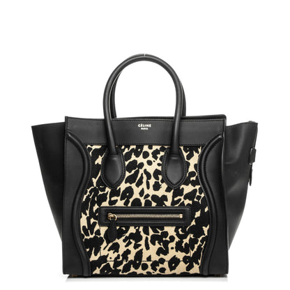 Celine Canvas Smooth Calfskin Leopard Print Mini Luggage Black 1 of 8