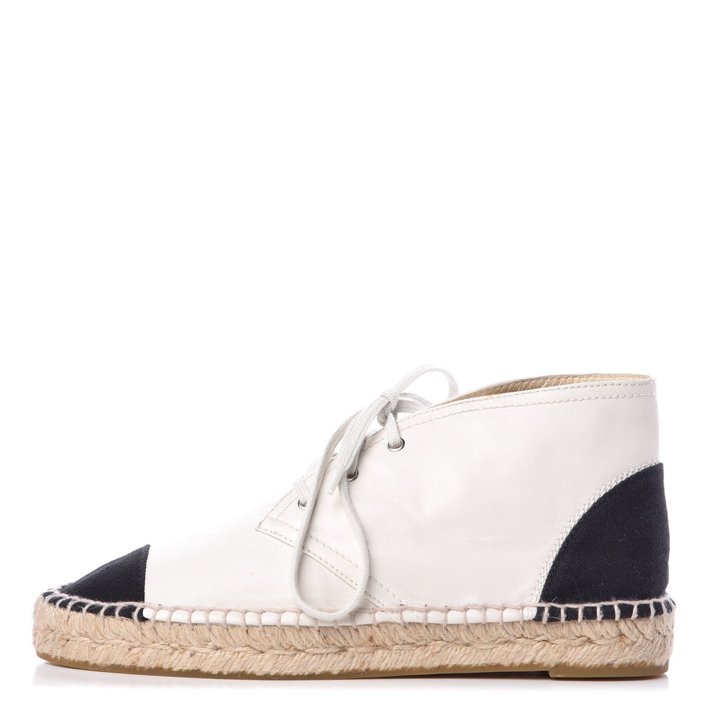 Lambskin Canvas Cap Toe Lace Up Espadrilles 38 White Black