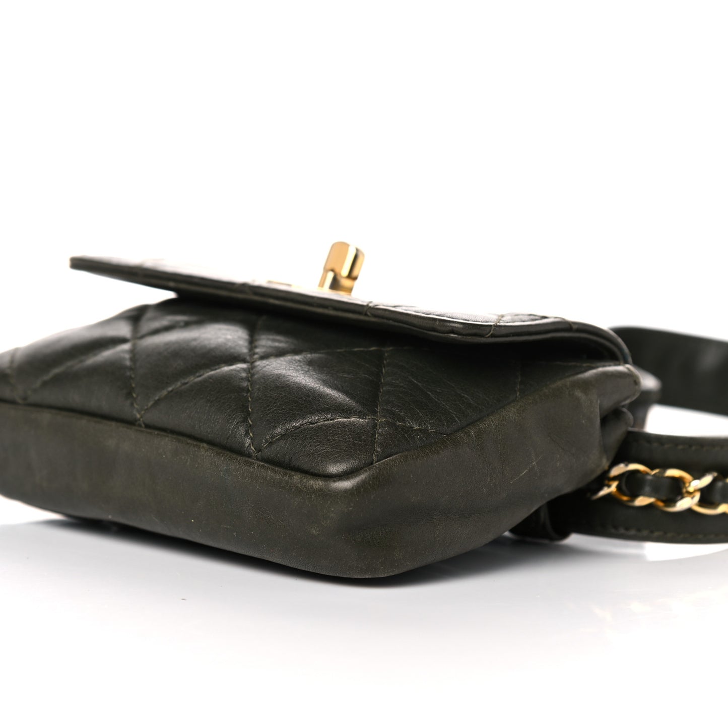 Lambskin Quilted Flap Waist Belt Bag Black