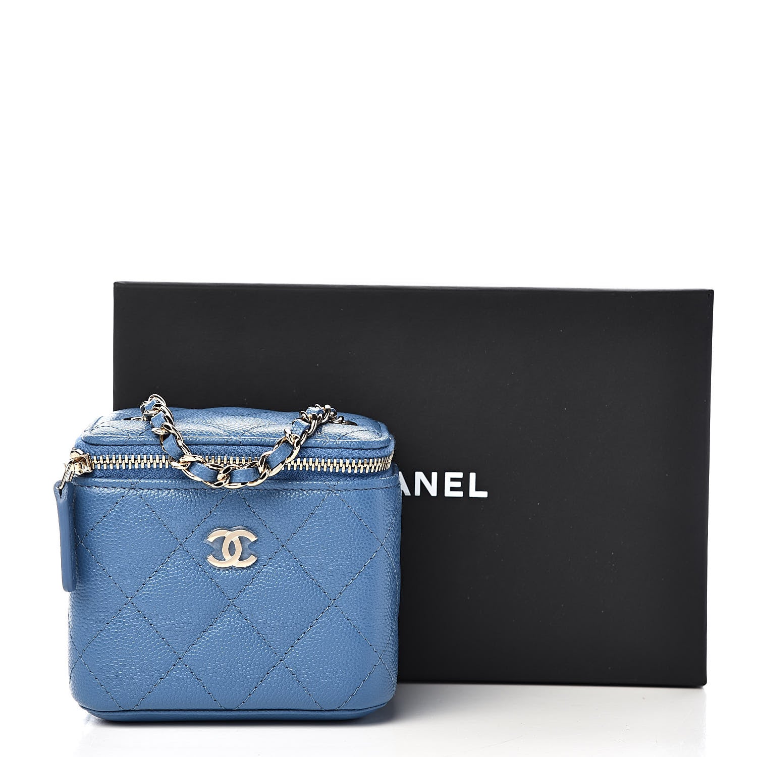 Chanel Caviar Quilted Mini Vanity Case With Chain Blue 11 of 11