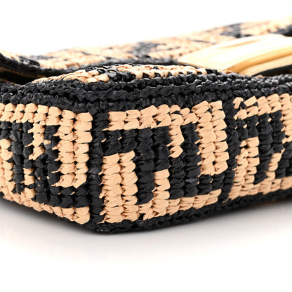 Fendi Raffia Vitello Grace FF Crochet Baguette Natural Black Paglia 8 of 9
