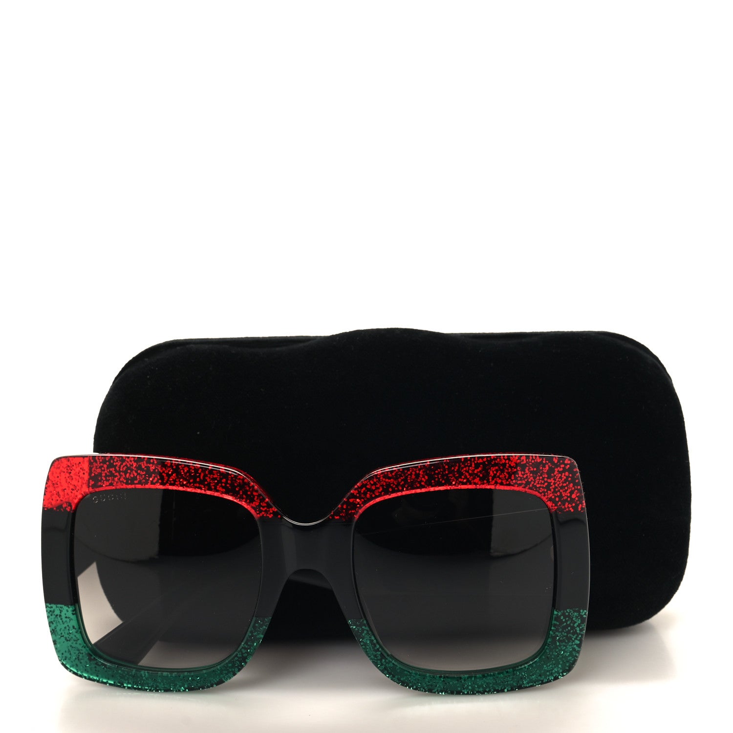 Gucci Acetate Square Frame Sunglasses GG0083S Glitter Red Black Green 8 of 8