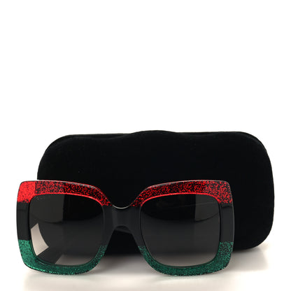Gucci Acetate Square Frame Sunglasses GG0083S Glitter Red Black Green 8 of 8