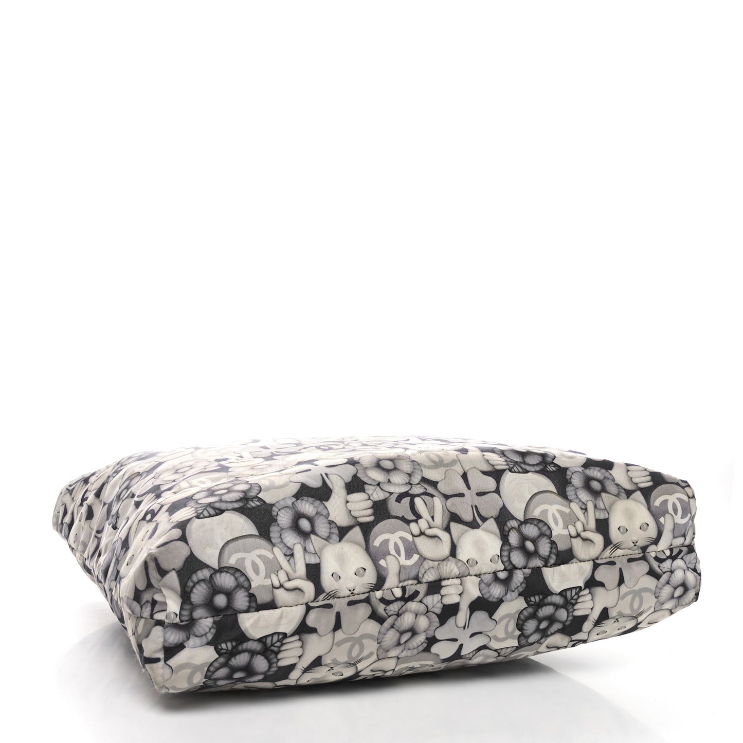 Nylon Cat Emoticon Tote Navy Silver